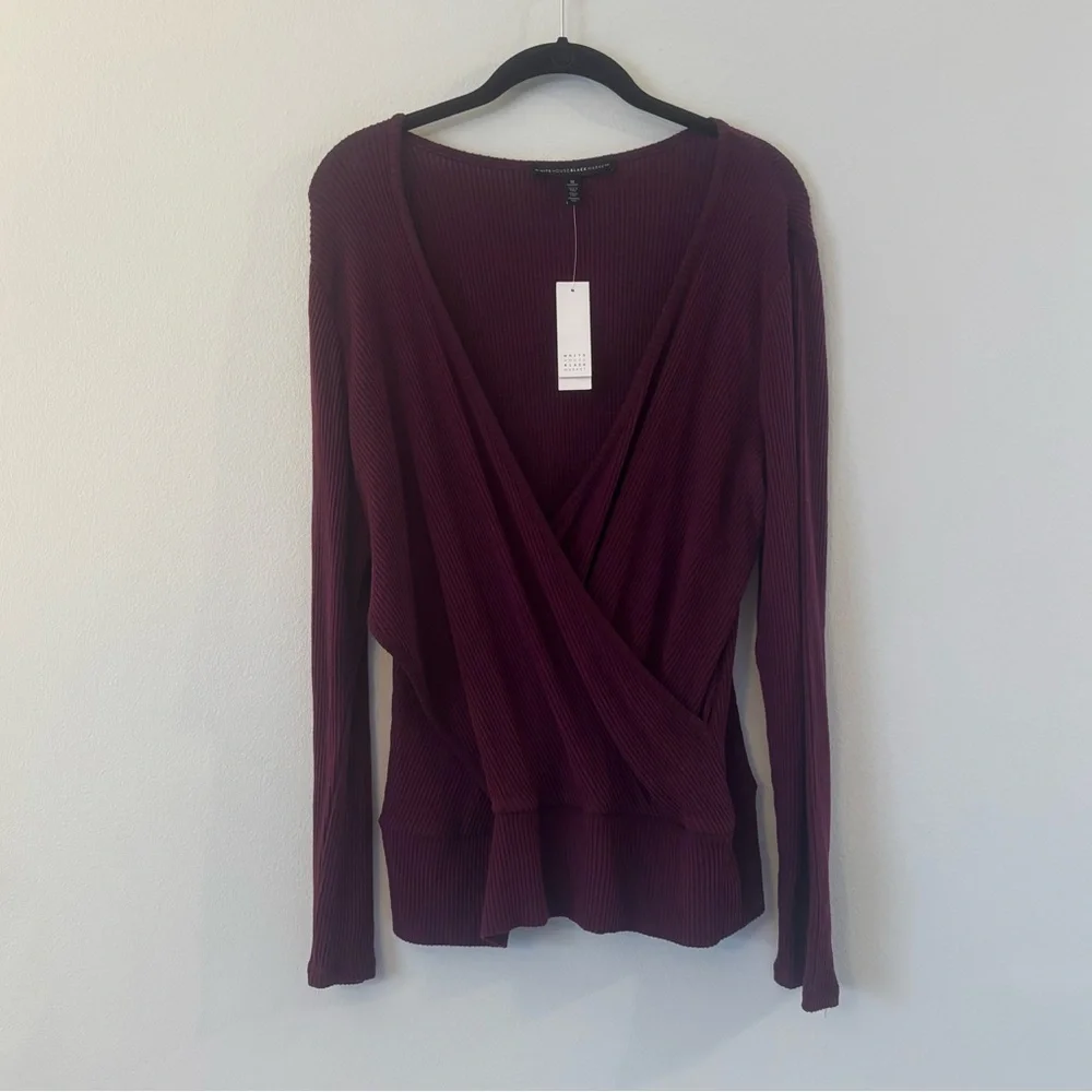 NWT White House Black Market PlumTwisted Surplice Knit Top - Picture 4 of 11